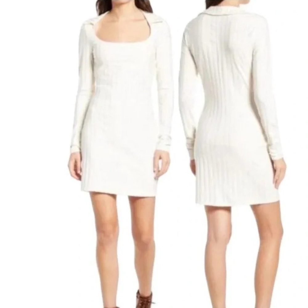 Reformation Vittoria Cream Collared Long Sleeveeve Mini Dress Size XS